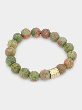 Unakite Jasper Bracelet - Green Gemstone Beaded Stretch, Healing Crystal Stack